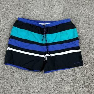 VINTAGE Pierre Cardin Swim Trunks Mens Large Black Blue Colorblock Drawstring